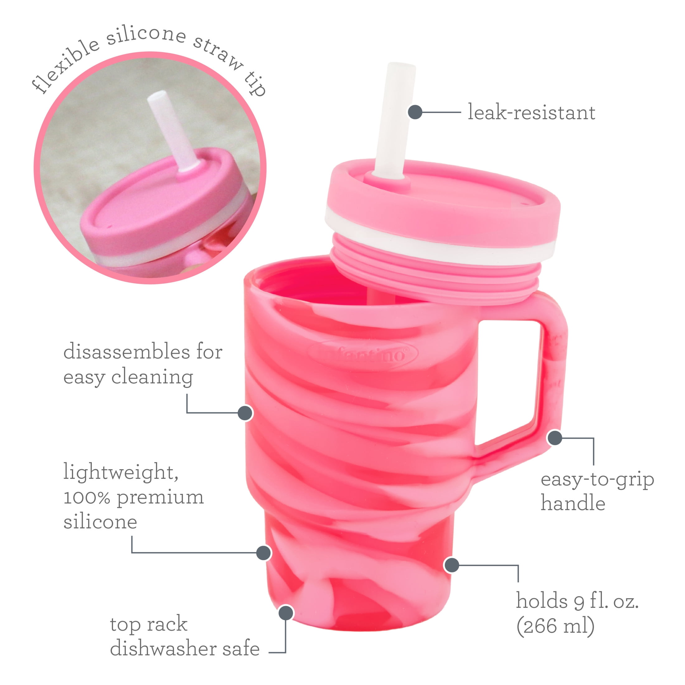 Infantino My 1st Tumbler - 9oz Training Cup with Toddler-Friendly Straw and Handle, Strawberry Swirl