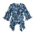 thumbnail image 2 of bar III Womens Ruffled Printed Knit Blouse, Blue, X-Small, 2 of 2