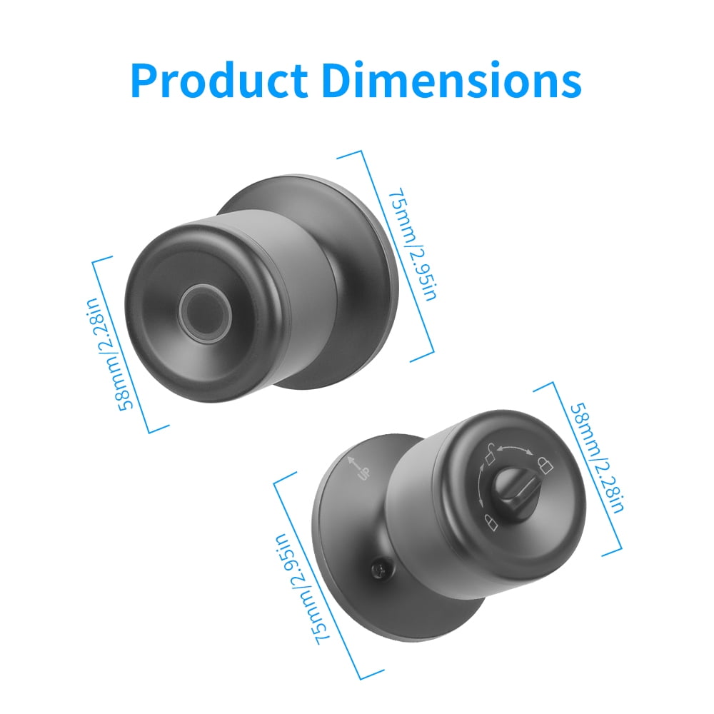 Fingerprint Door Lock, Smart Fingerprint DoorKnob with Lock, Biometric Door knob with AppControl & Key, Keyless Thumbprint Entry DoorLock for Bedroom, Front Door, Home, ApartmentOffice-Matte Black