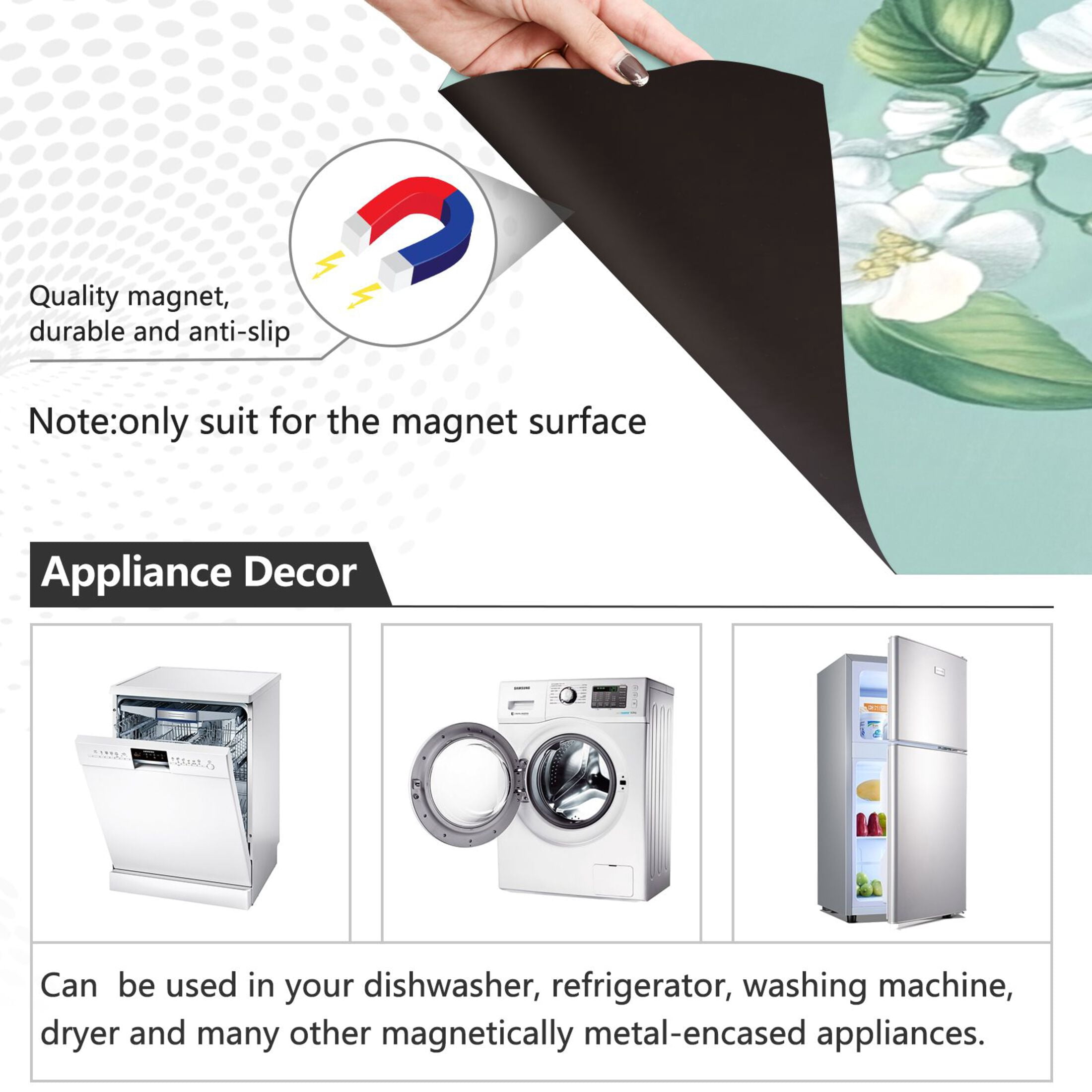 Dishwasher Magnetic Sticker 23x26 Inch Refrigerator Magnetic Sticker Washing Machine Magnetic Sticker Kitchen Panel Magnetic Sticker Home Decor Beautiful White Flowers