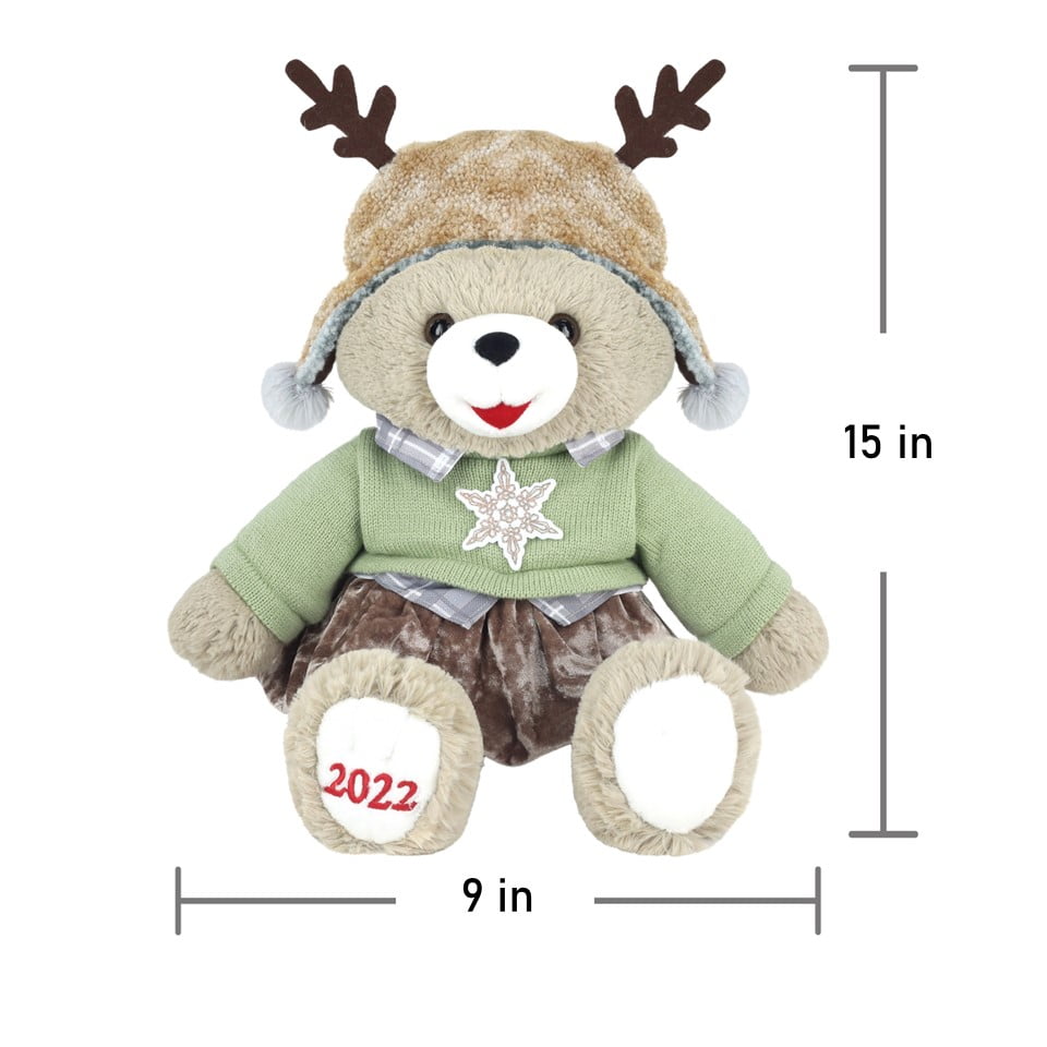 Holiday Time 15 inch Snowflake Teddy Bear 2022, Snowflake Red Ski Wear Girl  