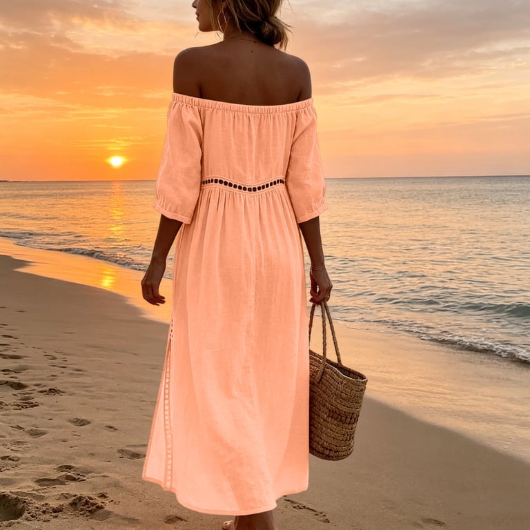 orange vacation dresses JNGSA Women's Sleeveless Dress Backless Spilt Maxi Dress and Underwear Soild Color Suit Casual Summer Beach Boho Outfits 4 this plus size boho dress offers a soft hand feel that moves with you throughout the day Lcziwo Womens Summer Midi Dresses