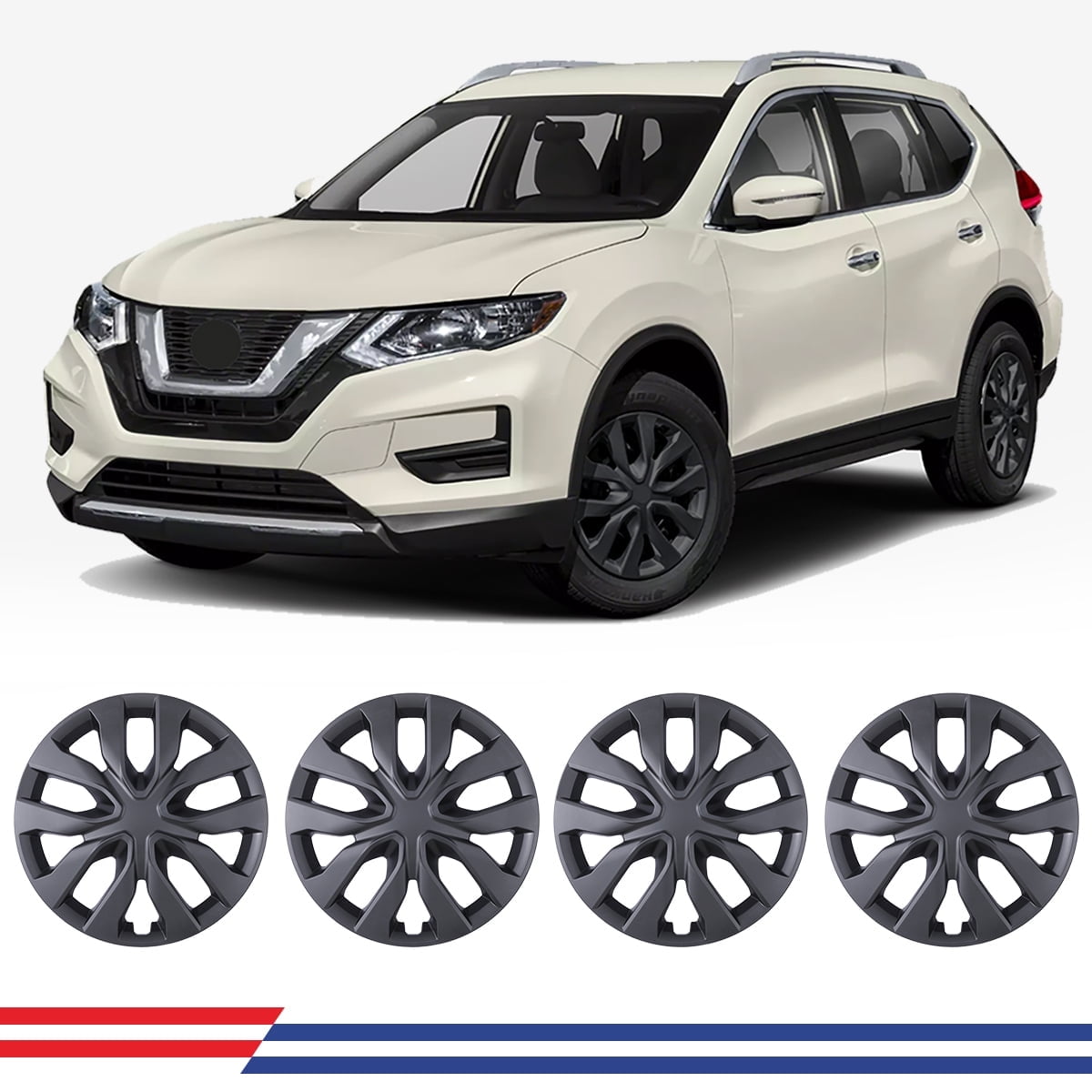 4Pcs/Set 17" Hubcaps Wheel Rims Cover Fit for 2014-2020 Nissan Rogue Compatible with Steel Wheels Snap on Installation ABS+PC Material(17-inch,Black Matte)