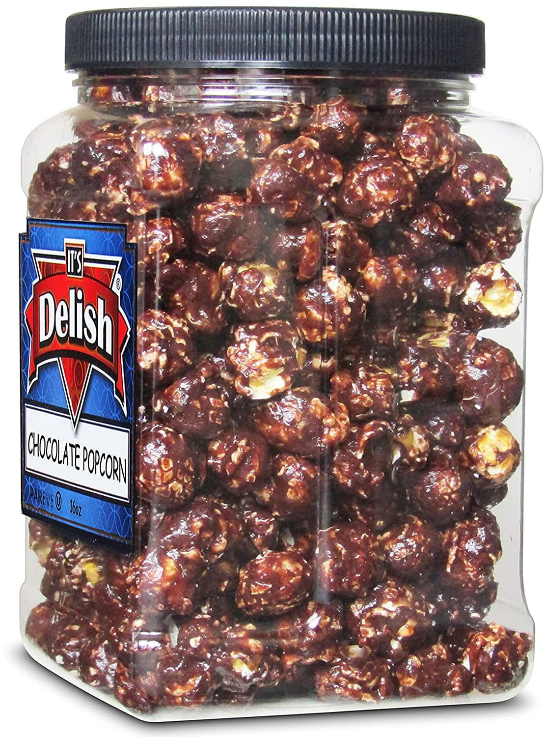 Gourmet Chocolate Popcorn by Its Delish, 16 OZ Jumbo Container  Festive Caramel Corn Air Popped Sweet and Crunchy Glazed Carmel Corn Snack, Movie Night, Parties, Events - Gluten Free, Vegan, Kosher