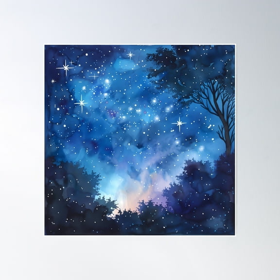 Starry Night Sky Poster Wall Art, Modern Wall Decor, 16x16 UNFRAMED