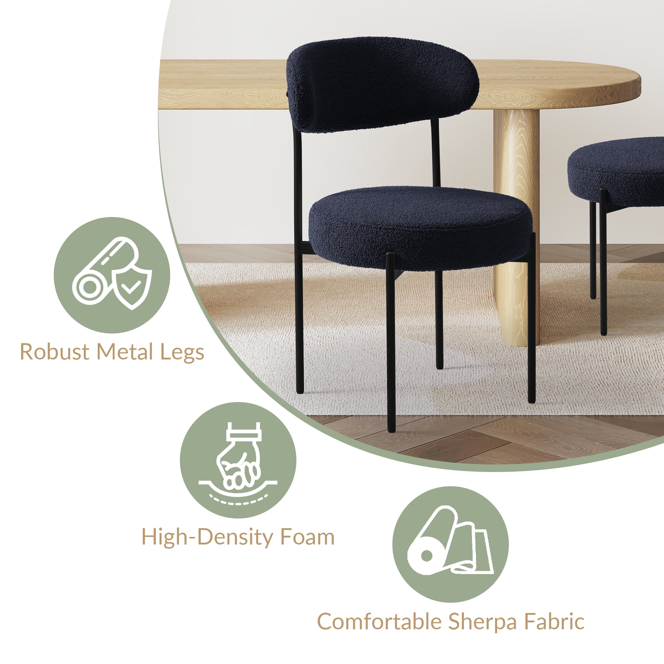 WestinTrends Alexandria Mid-Century Modern Upholstered Sherpa Round Dining Chairs (Set of 4), Navy Blue