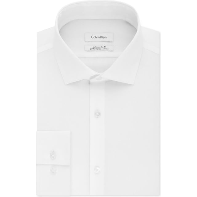 Calvin Klein Mens Non-Iron Button Down Dress Shirt, white, 16.5 Neck