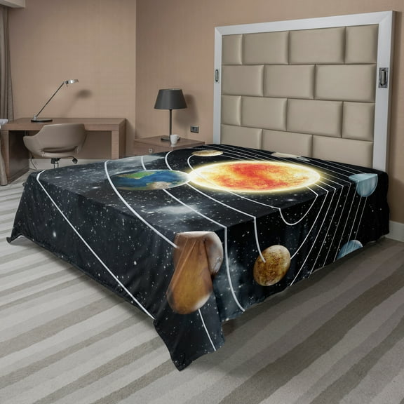Ambesonne Outer Space Flat Sheet, Solar System Planets, California King, Multicolor