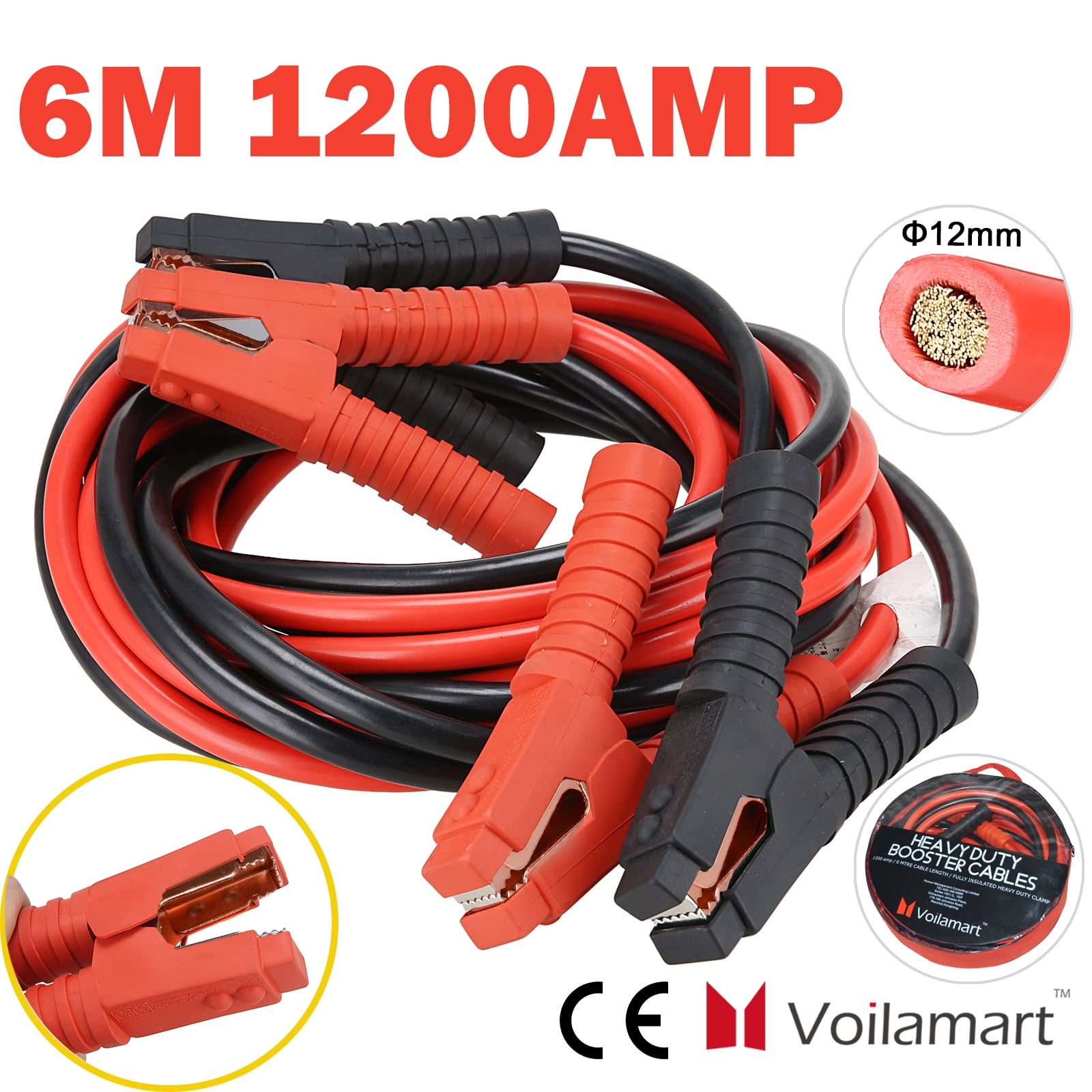 20 FT 10 Gauge Copper Wire Battery Jumper Cables Jump Start 12V/24V booster kit 