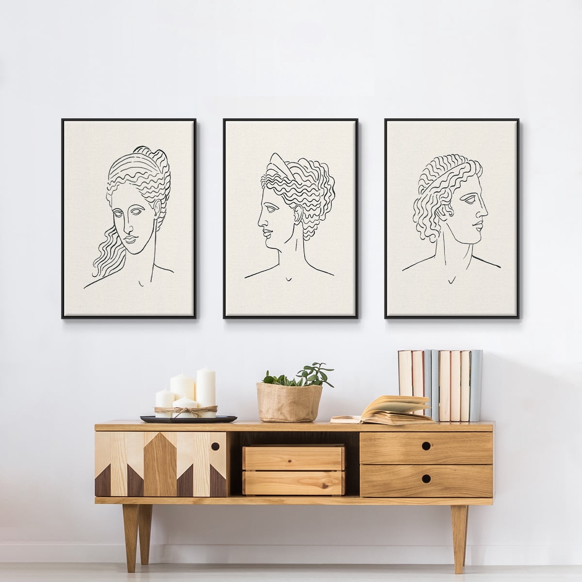 Greek Busts I - Framed Premium Gallery Wrapped Canvas L Frame 3 Piece Set - Ready to Hang
