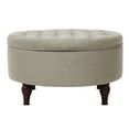 thumbnail image 4 of Abble 32" Beige Fabric Upholstered Buttons Tufted Round Storage Cocktail Ottoman, 4 of 7