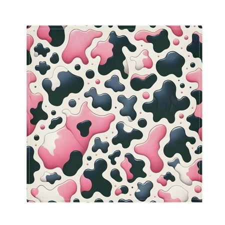 

JSTEL Pink & Black Cow Prints Cloth Napkins Set of 1 20x20 Inch Washable and Reusable Napkin for Decoupage Dinner Party Everyday Use