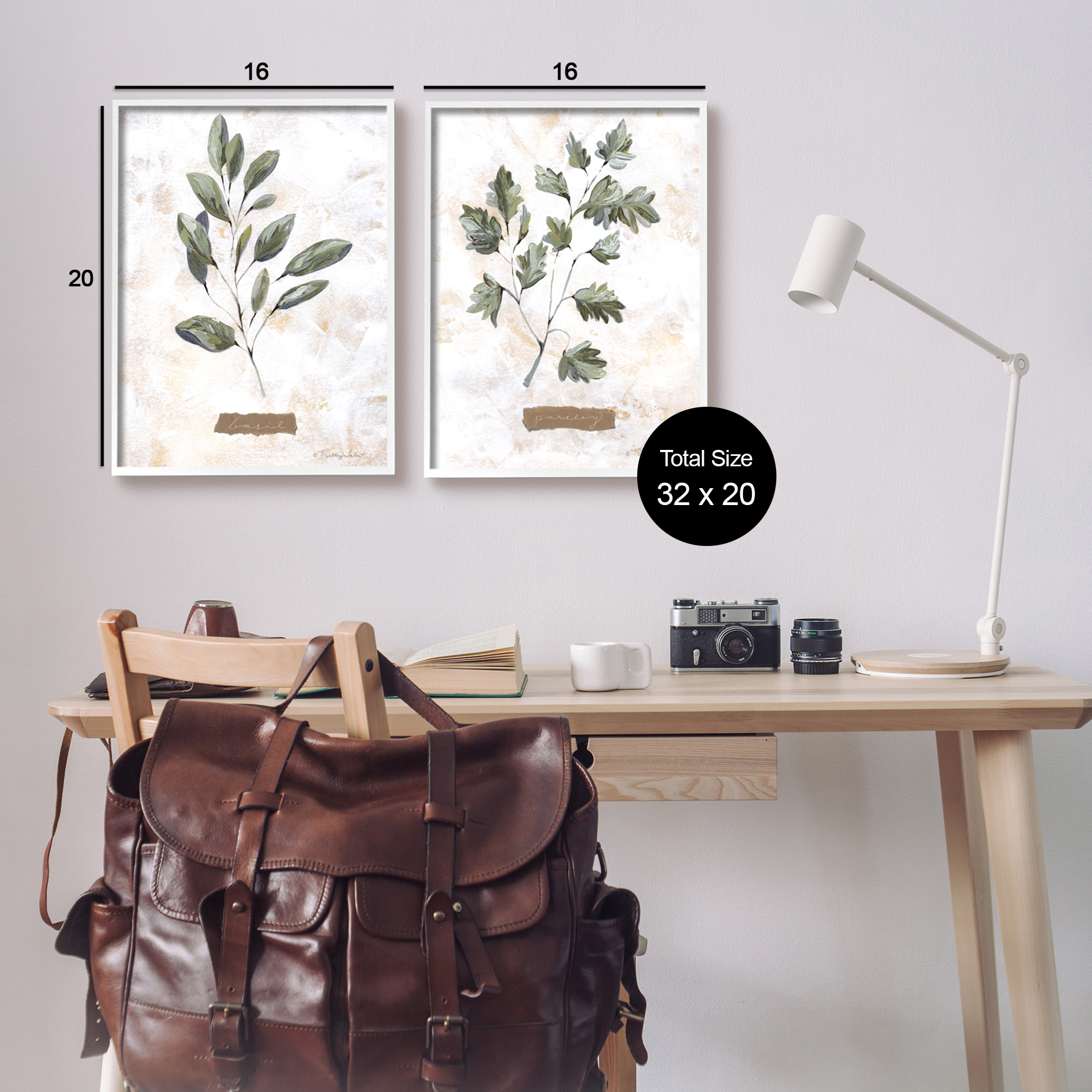 Stupell Country Herbs Basil Parsley Sprigs Botanical & Floral Painting White Framed Art Print Wall Art, Set of 2