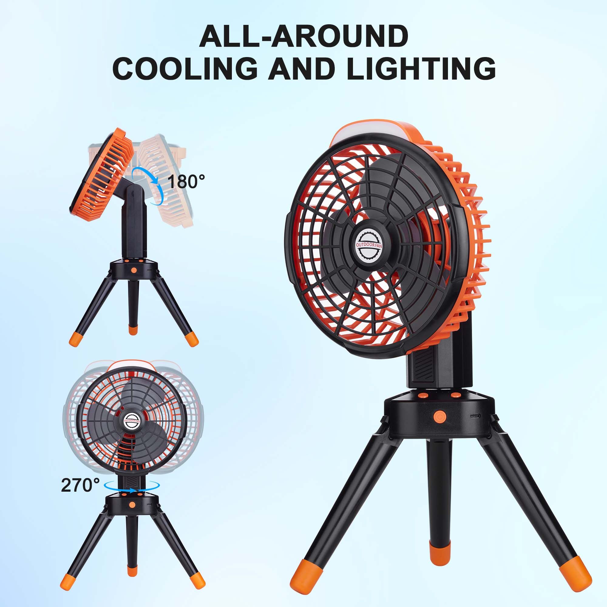 Portable Camping Fan, Rechargeable Outdoor Fans, 7800mAh Battery Desk Fan with LED Light, 270 Rotation, for Office,Bedroom,Outside