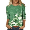 thumbnail image 3 of DDAPJ pyju 3/4 Sleeve T-shirts for Women Floral Printed Graphic Tees Summer Casual Loose Fit Crewneck Pullover Blouse Ofertas del día Green XXXL, 3 of 6