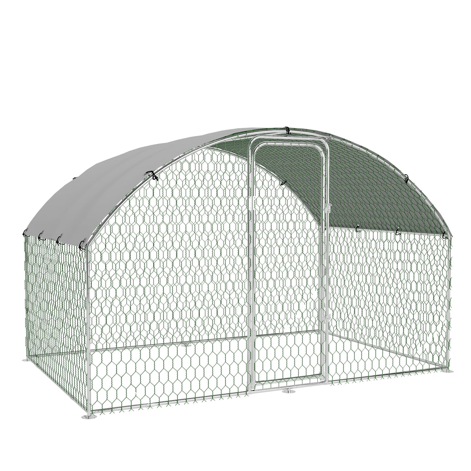 Outdoor Chicken Run, 9.8 x 6.5 x 6.5 Ft/9.8 x 13.1 x 6.6 Ft/ 9.8 x 19.7 x 6.6 Ft Dome Roof Walk in Chicken House Large Metal Chicken Coop Poultry Cage for Hen, Duck and Rabbit