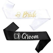 Hintazo Bride & Groom Sash Set, White & Black Bachelorette Party Sash