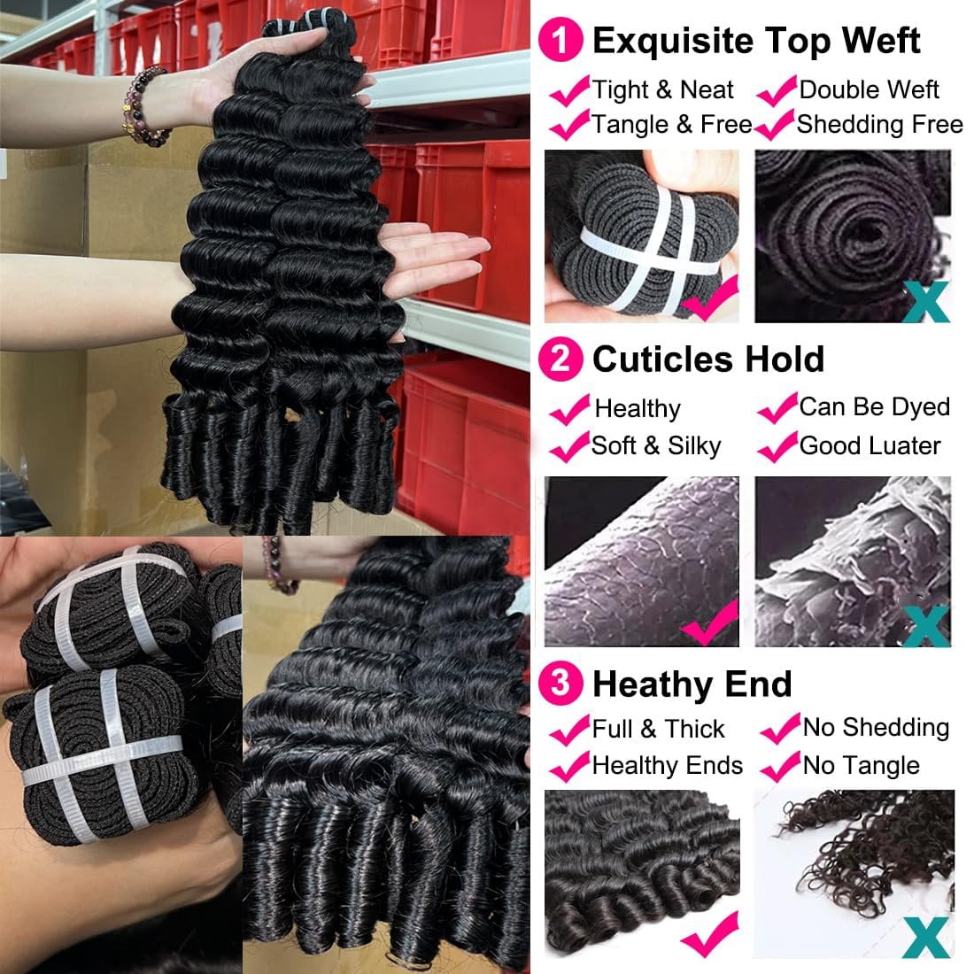 15A Burmese Deep Wave  Human Hair 14 Inch 1 Bundle  Free Unprocessed Brazilian Virgin Hair Weft with Spiral Curly End for Women Deep Wave Human Hair Weft Extensions