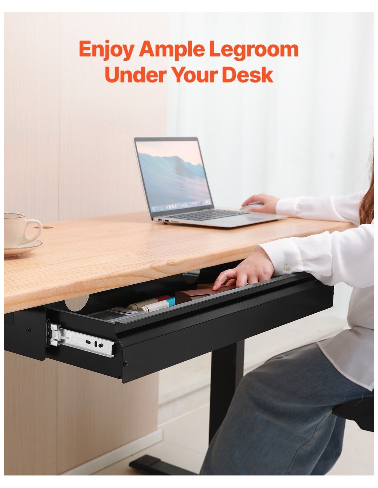 Under Desk Drawer Organizer 33 inch - Slide Out Storage Tray for Home Office, Keyboard Tray, Steel Construction, Smooth Sliding, Legroom Space Saver