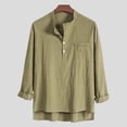 thumbnail image 2 of safuny Men's Loose Cotton Lined Shirts with Pocket Long Sleeve Athletic Half Button Workwear Casual Sports Holiday Solid Color Fashion Clearance Sales Army Green XXXL, 2 of 4