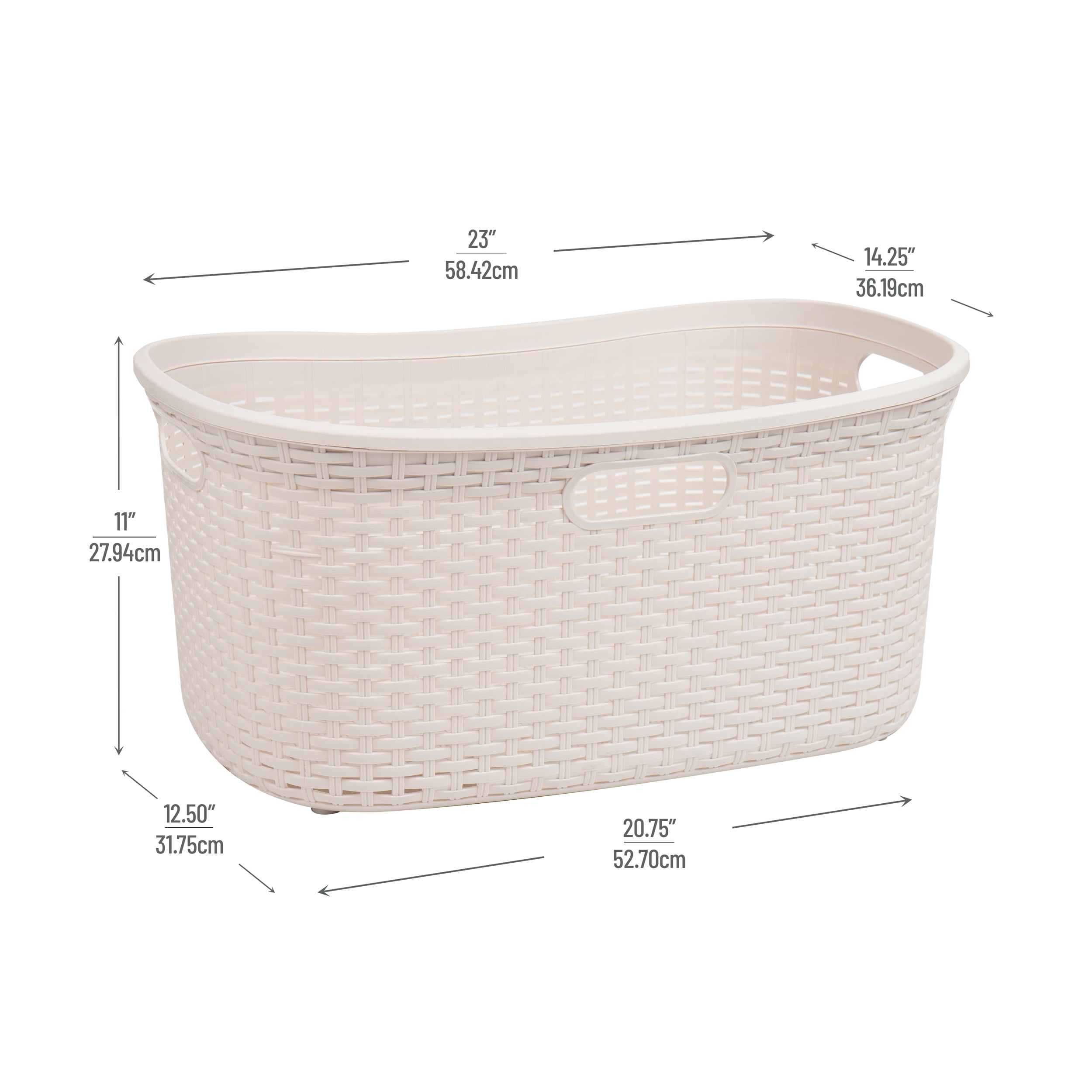 Mind Reader 40L Laundry Basket, Clothes Hamper, Lid, Wicker Design, Plastic, 23"L x 14.5"W x 11"H, Set of 2, Ivory