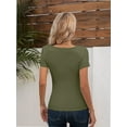 thumbnail image 2 of Women Ribbed Short Sleeve Shirts Scoop Neck Slim Fitted Basic Tees Tops Summer Trendy, 2 of 4