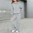 thumbnail image 2 of Mercatoo Girls Boys 2 Piece Tracksui𝐭 Wide Leg Sweatpants & Hooded Sweatshirt Elastic Waist Baggy Straight Leg Pants Athletic Outfits, 2 of 7