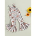 thumbnail image 3 of Bagilaanoe Toddler Baby Girl Jumpsuit Sleeveless Floral Print Romper Overalls 6M 12M 18M 24M 3T 4T Kids Long Flared Pants Summer Outfits, 3 of 7