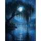 thumbnail image 1 of Qisvanset 12x16 Inch With Frame 2D Flat Wall Art Moonlit Willow Tree Serene Night Nature Home Wall Art, 1 of 8