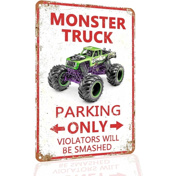 Monster Truck Parking Only Metal Sign, Wall Decor Poster, 8 x 12 Inch
