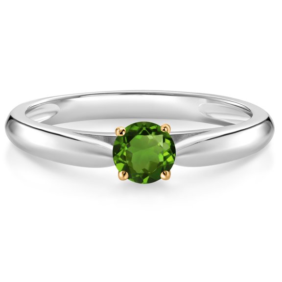 Gem Stone King 10K White and Yellow Gold Green Tourmaline Solitaire Engagement Ring for Women (0.25 Cttw, Gemstone October Birthstone, Round 4MM, Size 8)