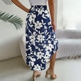 thumbnail image 4 of Women's Long Skirts Floral Elastic High Waist Asymmetrical Hem Skirt, 4 of 9