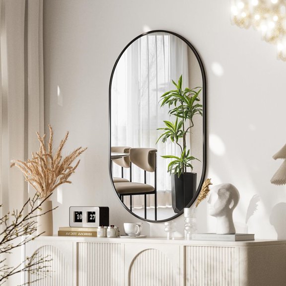 Anyrose 30"x 17" Oval Bathroom Mirror Wall Mirror, Black