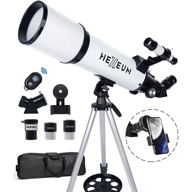 Telescopio 80 mm Apertura 600 mm - Telescopio refractor portátil astronómico Revestimientos totalmente multicapa de alta transmisión Montura AZ con trípode Adaptador para teléfono Bolsa de transporte