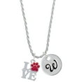 thumbnail image 1 of Delight Jewelry Silvertone Love with Red Paw Silvertone Script Initial Disc - W - Charm Necklace, 20"+3", 1 of 4
