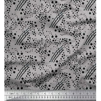 Soimoi Gray polyester Crepe Fabric Brush Stroke & Dots Abstract Print Fabric by the Yard 52 Inch Wide