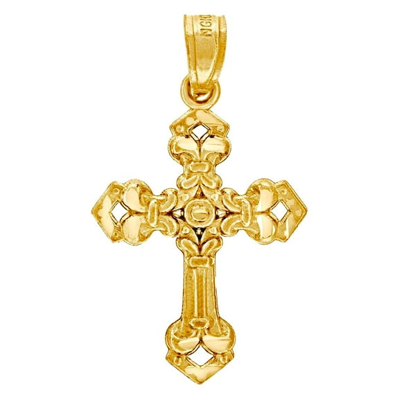 10k Yellow Gold Mens Women Textured Cross Religious Charm Pendant 26.5x15.00mm Wide Necklace for Men