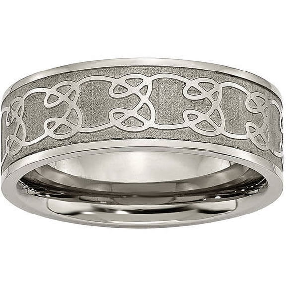 Titanium 8mm Satin and Polished Scroll Design Band