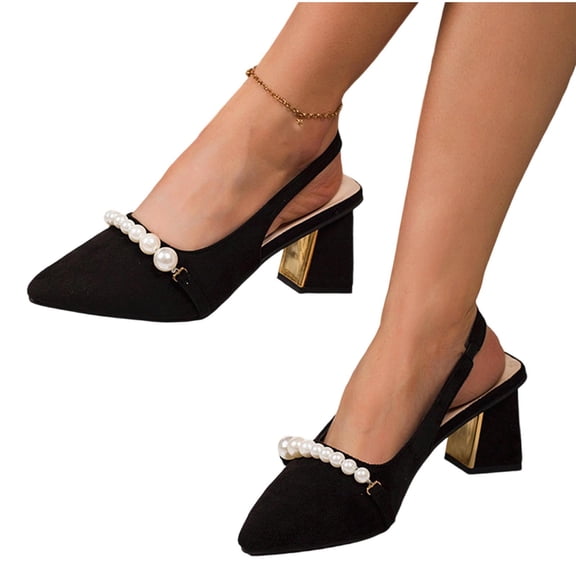Purcolt Women's Slingback Kitten Heels Dress Shoes Dressy Pointed Toe with Pearl Chunky Block Mid Heels Sandals for Party Wedding Evening