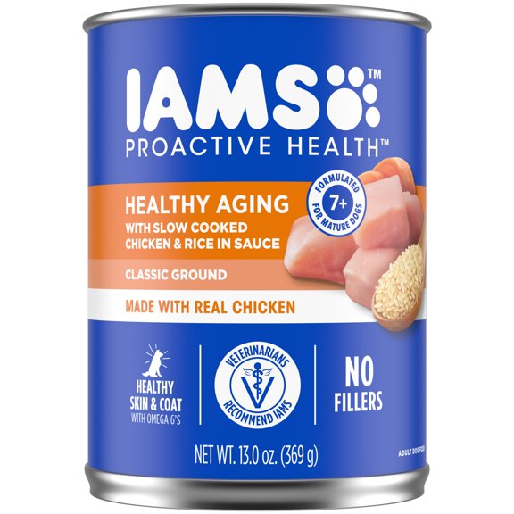 Iams Proactive Health Senior Soft Wet Dog Food Pate With Slow Cooked Chicken & Rice, 13 Oz Can (Pack of 4)