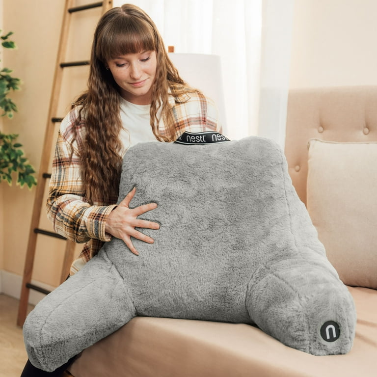 Nestl Reading Pillow, Backrest Pillows with Arms, Plush Faux Fur