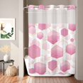 thumbnail image 6 of No Hook Shower Curtain with Built-in Rings - Pink White Gold Geometric Washable Waterproof Fabric Bathroom Curtains for Hotel,Rentals, Stall 48 X 72 Inch , Modern Abstract Hexagon Pattern, 6 of 8