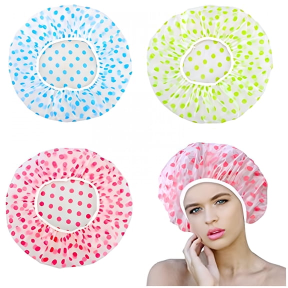 RAGUPEL 3Pcs Shower Caps,Elastic Reusable Waterproof Plastic Shower Cap for Women Ladies Spa Salon(Red Green Blue)