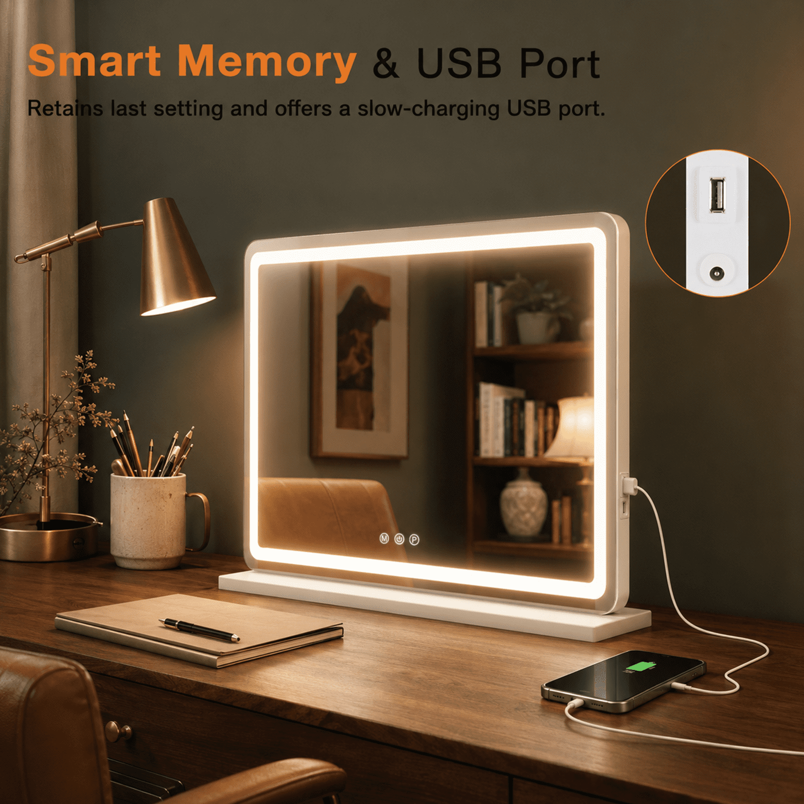 Alvantor Vanity Mirror with Lights, LED Makeup Mirror, Lighted Makeup Mirror with Dimmable 3 Modes, Touch Screen Control, USB Charging Port, Tabletop, 13"x17"/19"x22"/22"x32"