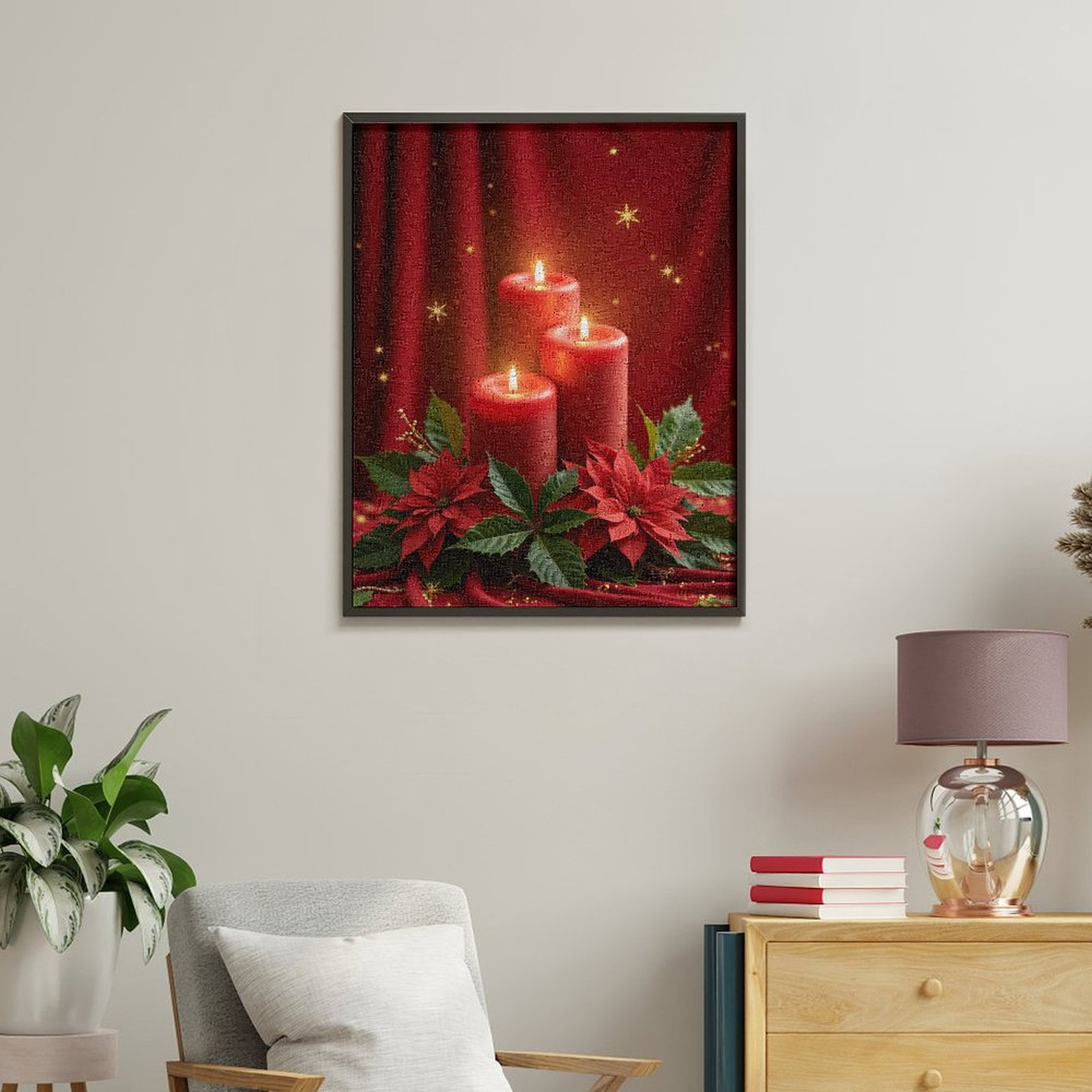 Paint By Numbers Kit for Adults Beginner - DIY Red Candles Poinsettia Decoration Canvas Painting Kits for Adults, Frameless Paint By Number for Adults for Home Wall Decor 16x20 Inch