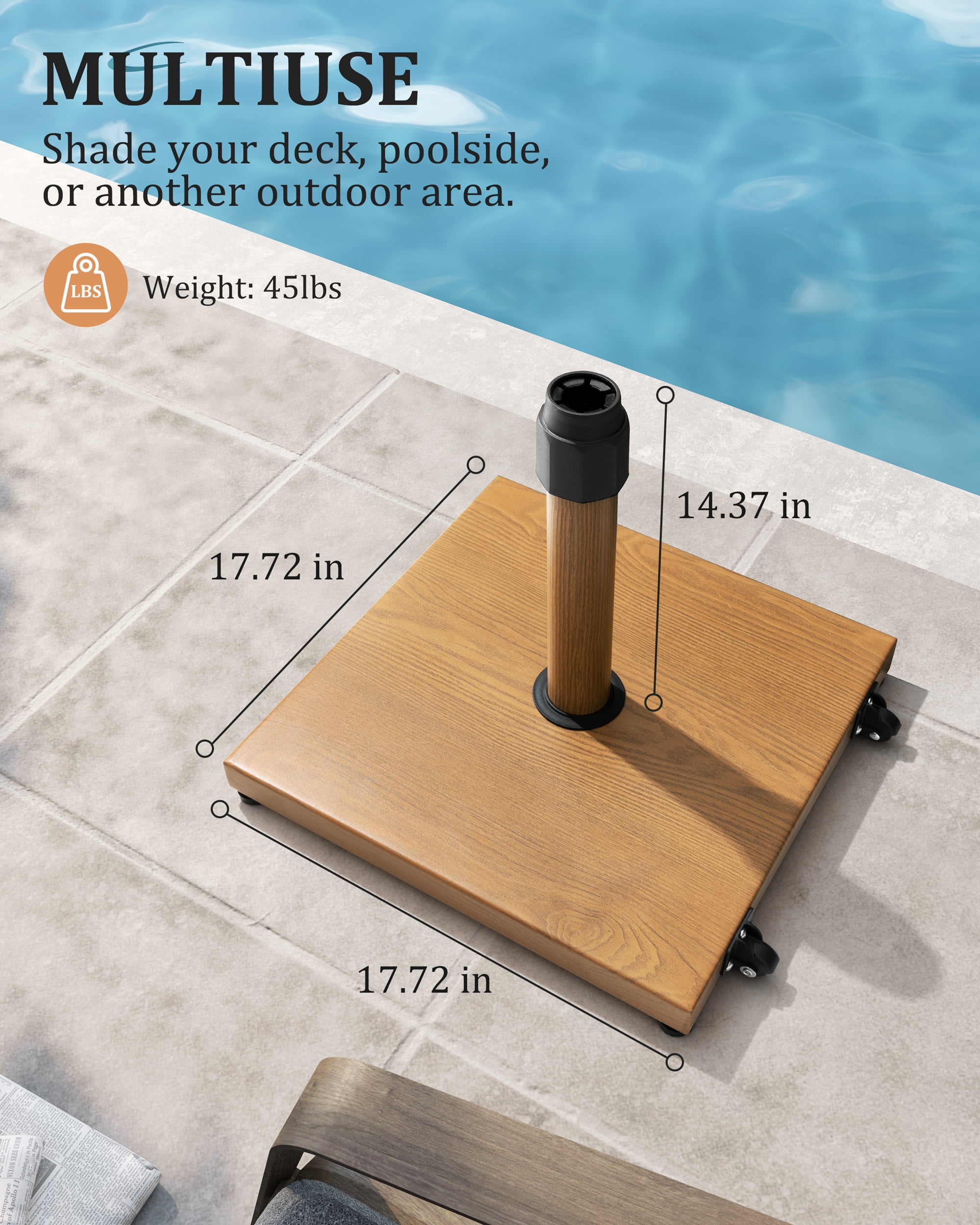 Pellebant 45 LBS Patio Umbrella Base with Wheels Heavy Duty Outdoor Patio Market Umbrella Stand, Brown