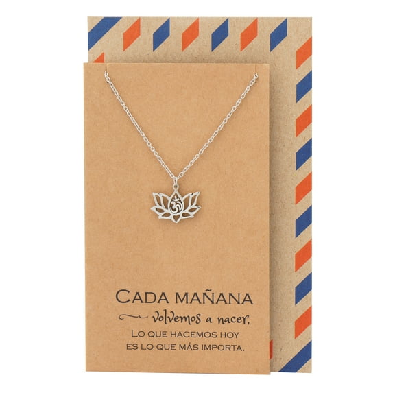 Quan Jewelry Gifts for Women Lotus Flower Necklace with Om Symbol, Gifts for Her with Spanish Inspirational Quote on Greeting Card