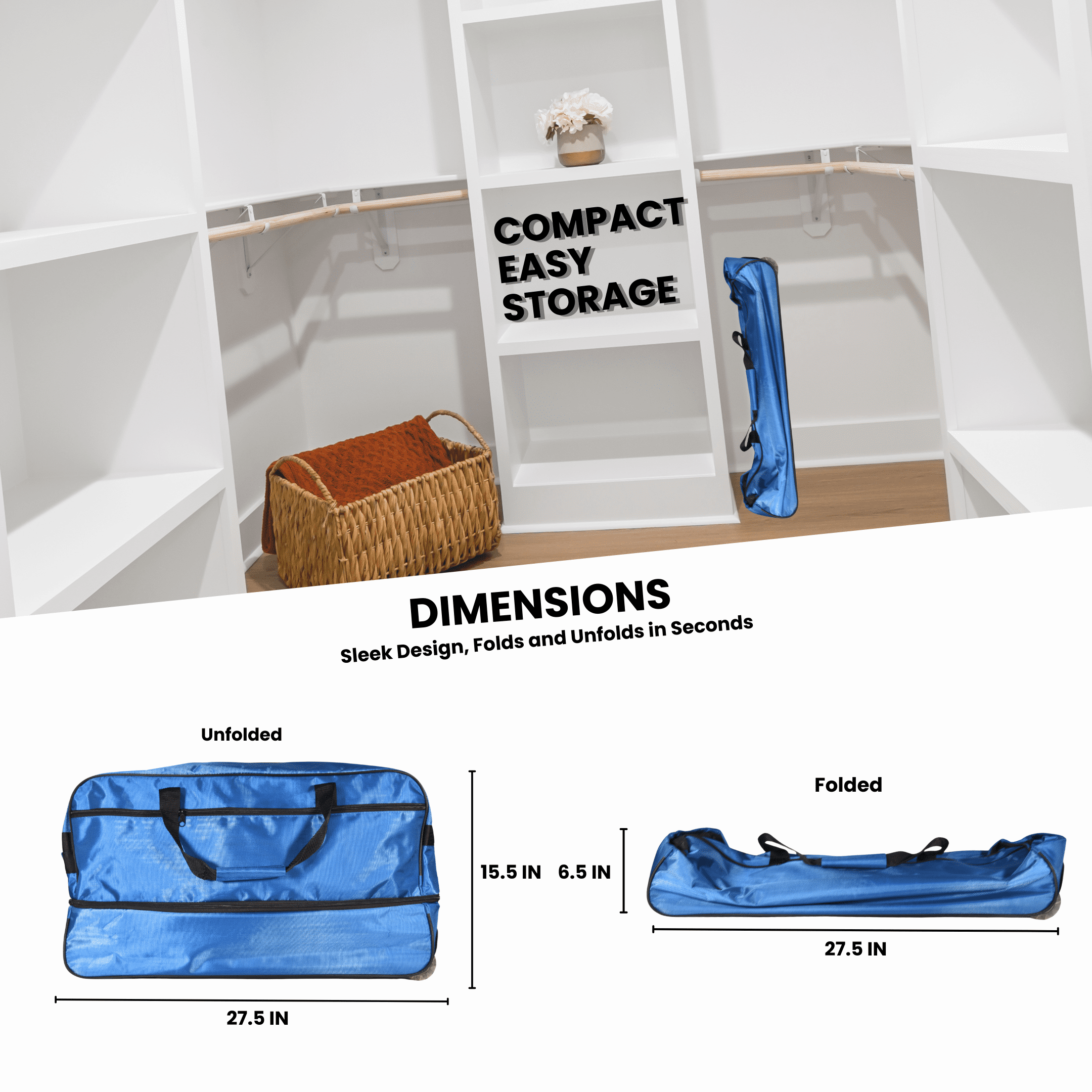 Duffle Bag Large 27.5 IN Polyester Wheeled for Weekender Moving Travel Blue