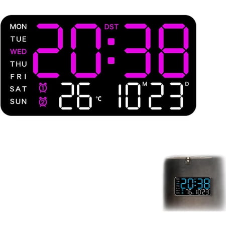 11 Inch Large LED Digital Wall Clock with Temperature & Date Display, Battery Operated, Modern Electronic Clock for Home Office Decor, Easy Read Display(Purple)M