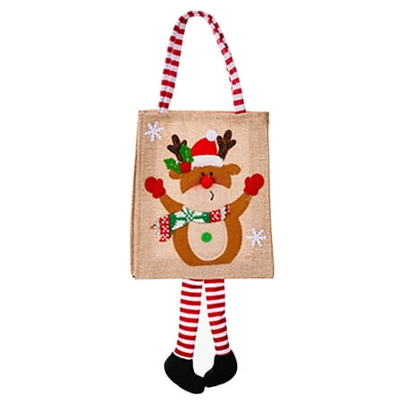 

Christmas Ornament Cartoon Print Hanging Striped Leg Tote Bag Festive Kids Gift Gift Bag